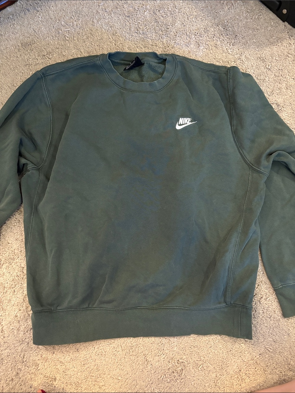 Nike Men’s Crewneck Sweatshirt in Dark Green with White Logo